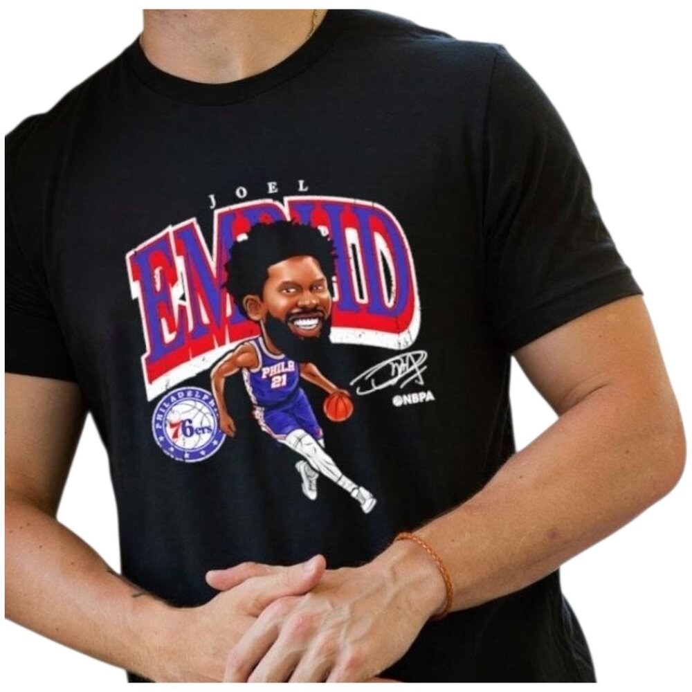 Joel Embiid 76ers T-Shirt NWT 500 LEVEL NBA Caricature Tee Sz 2XL‎